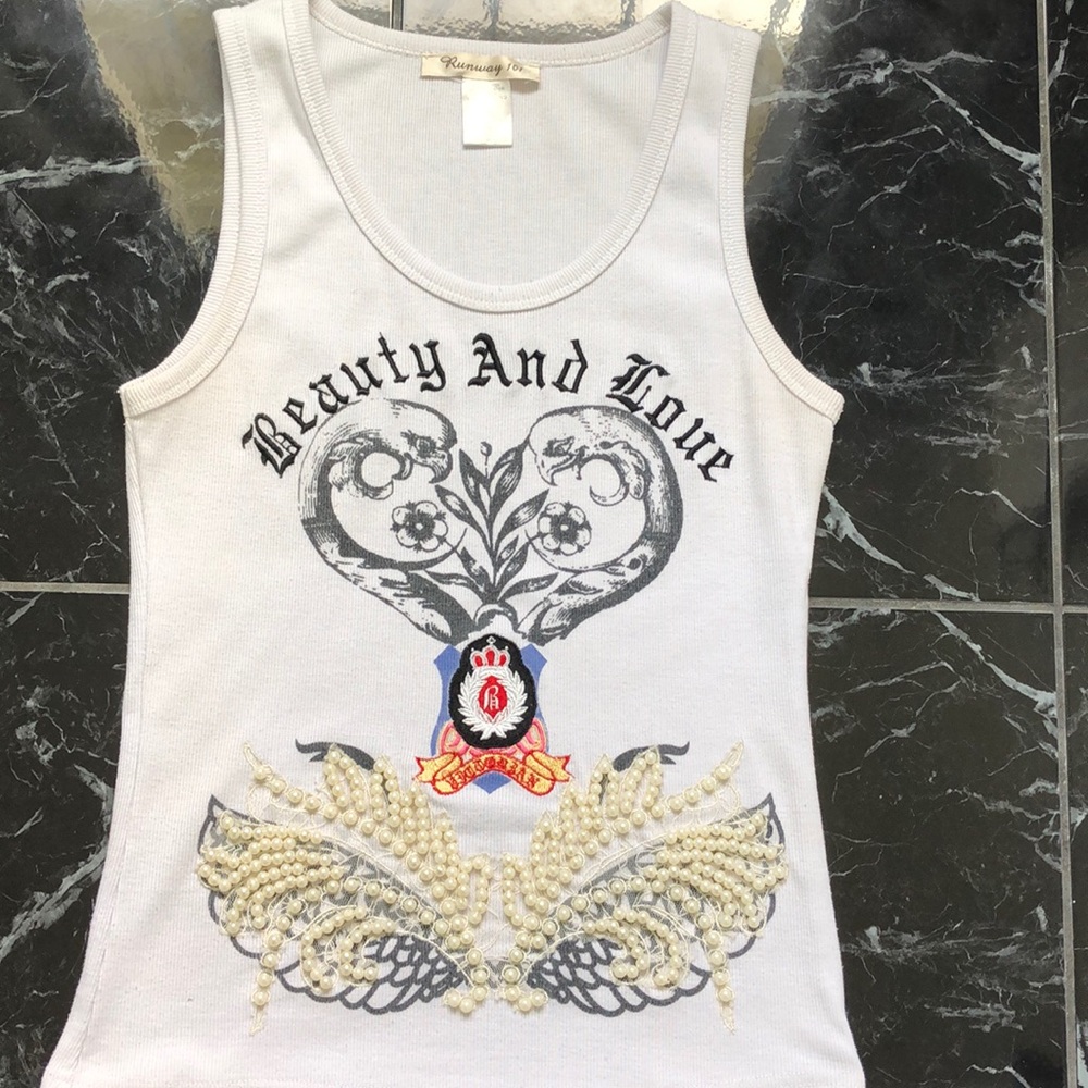 “Beauty and Love”embellished and embroidered top